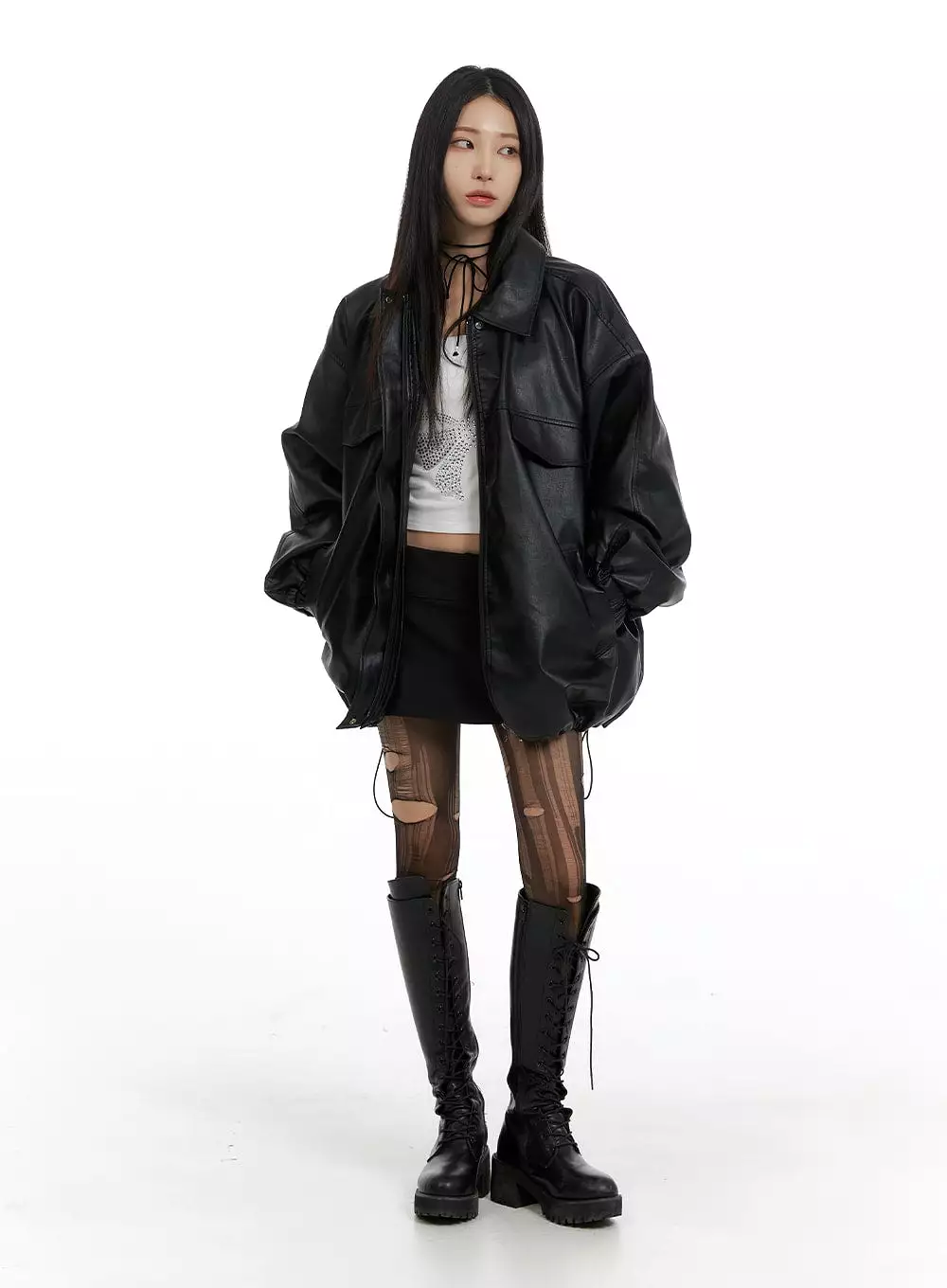 Oversized Faux Leather Jacket CF428