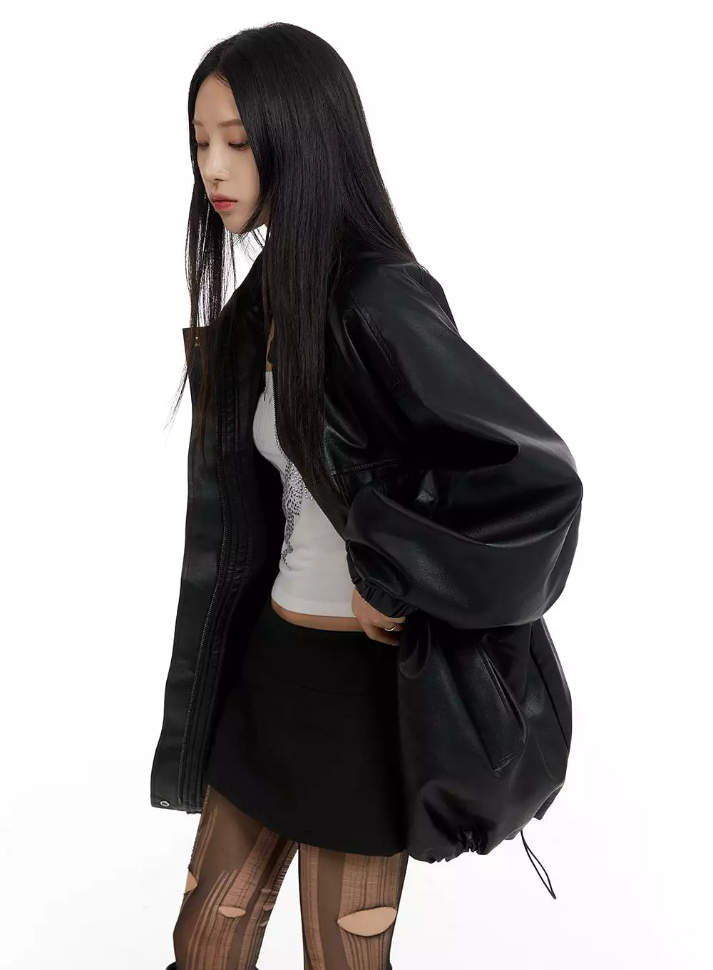 Oversized Faux Leather Jacket CF428