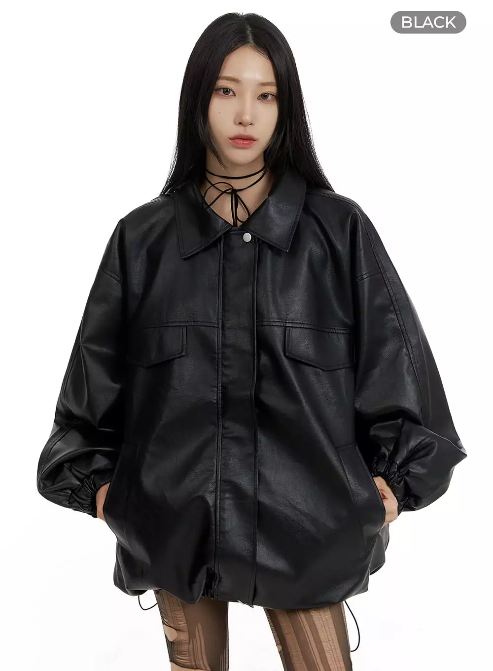 Oversized Faux Leather Jacket CF428