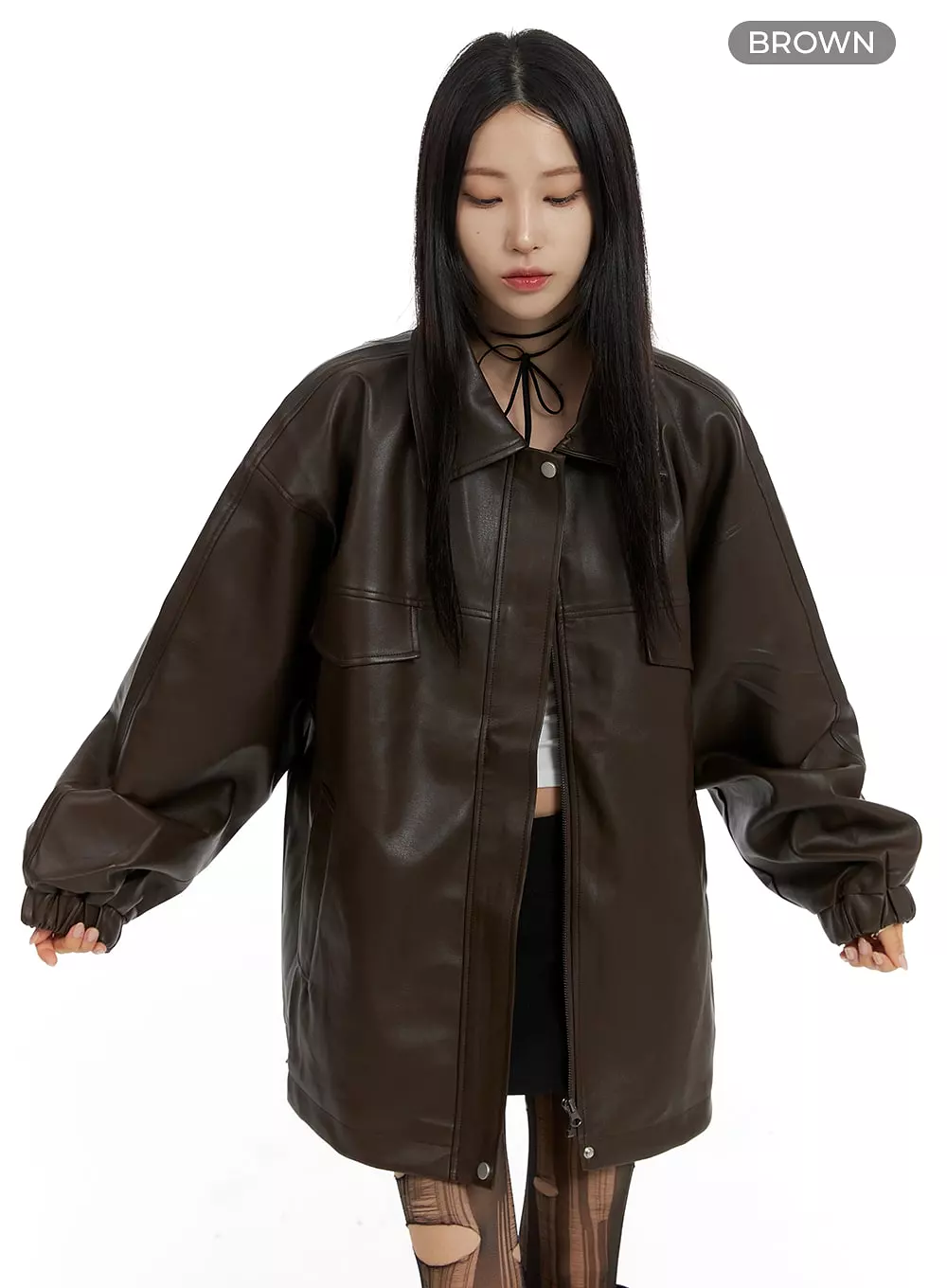 Oversized Faux Leather Jacket CF428