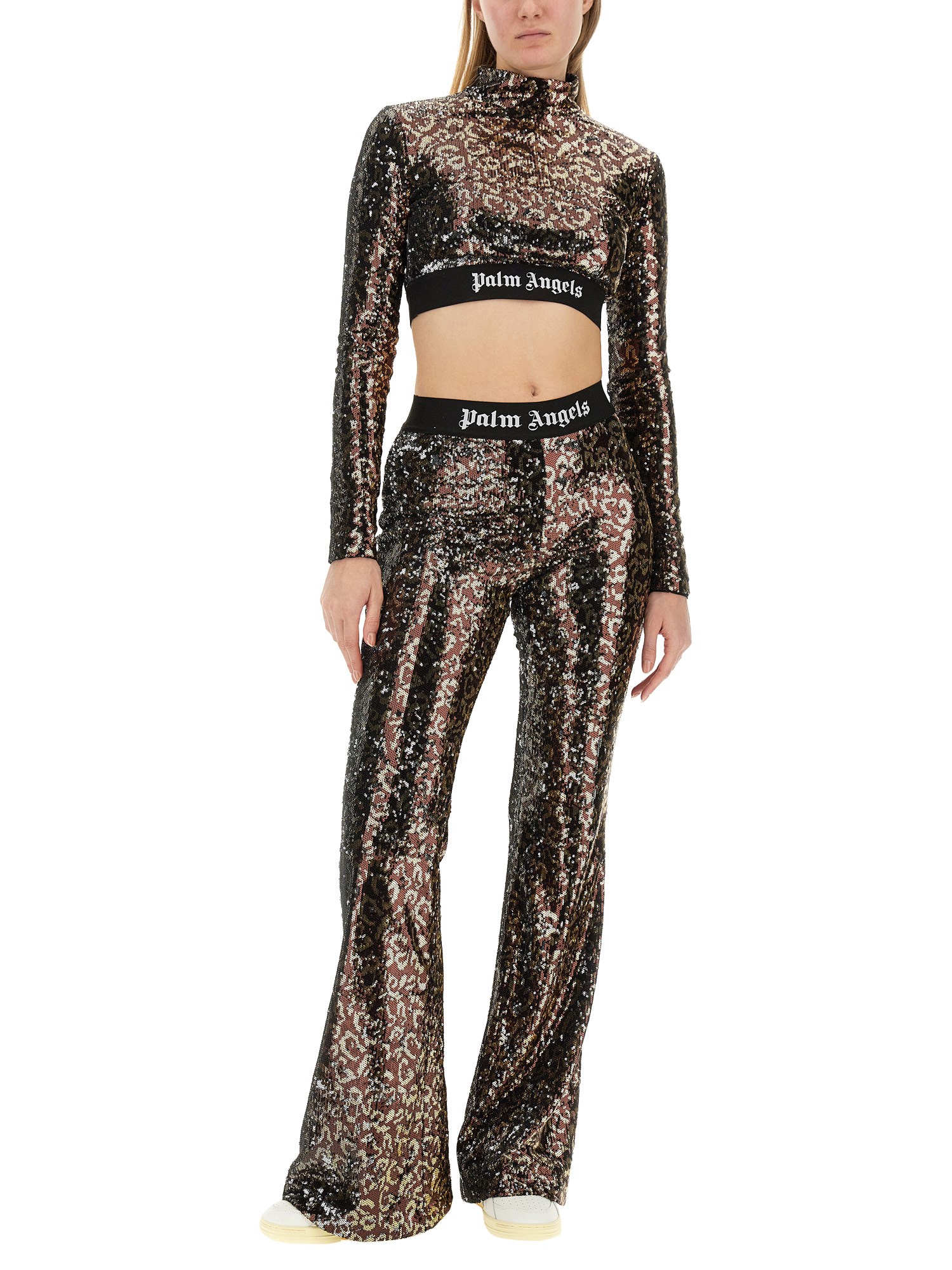 PALM ANGELS    FLARE FIT PANTS WITH SEQUINS