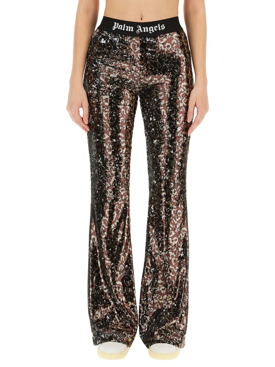 PALM ANGELS    FLARE FIT PANTS WITH SEQUINS