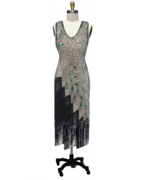 Penelope- the Peacock Design Fringed 1920s Style Dress 5 Colors