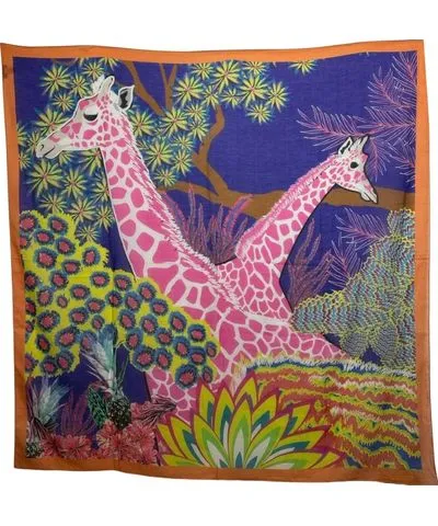 Perlavera Women's Romy Giraffe Printed Cotton Silk Small Scarf