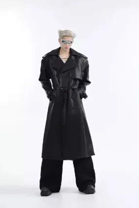 PU Belted Long Coat