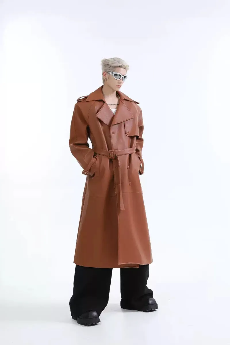 PU Belted Long Coat