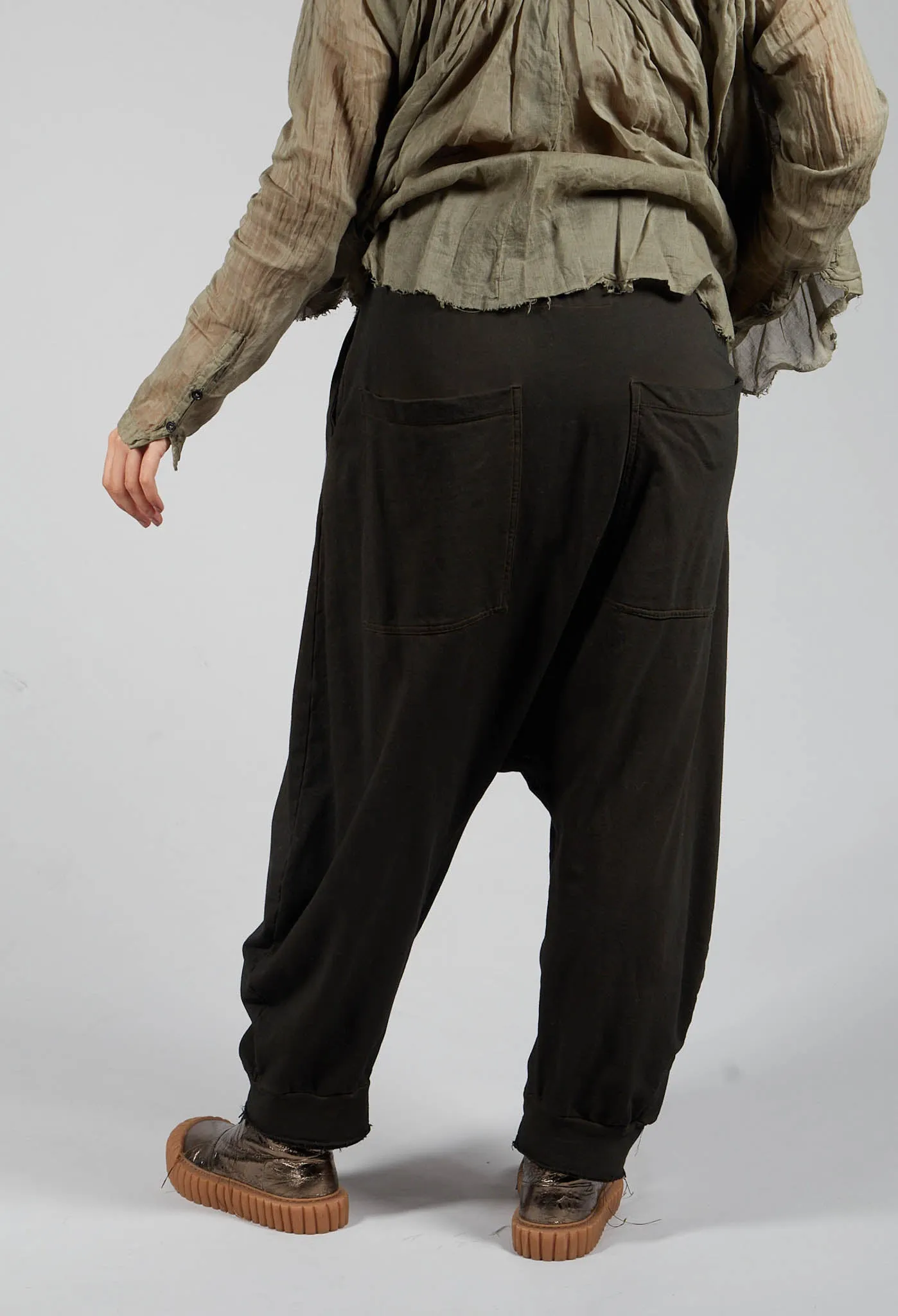 Pull String Drop Crotch Pants in Khaki Cloud