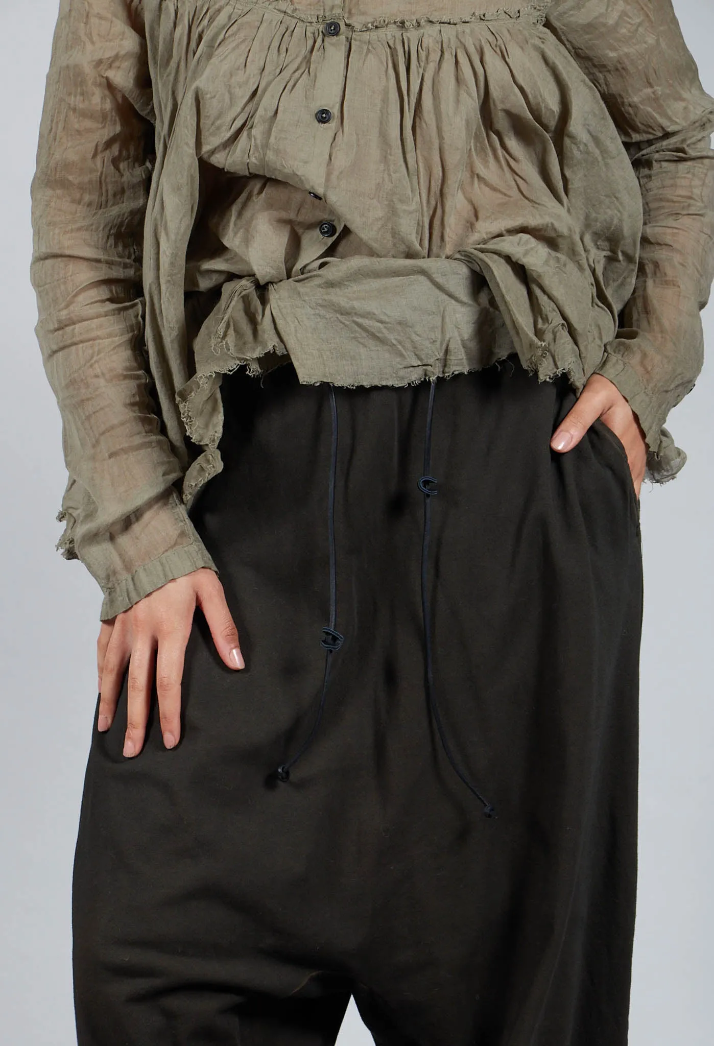 Pull String Drop Crotch Pants in Khaki Cloud