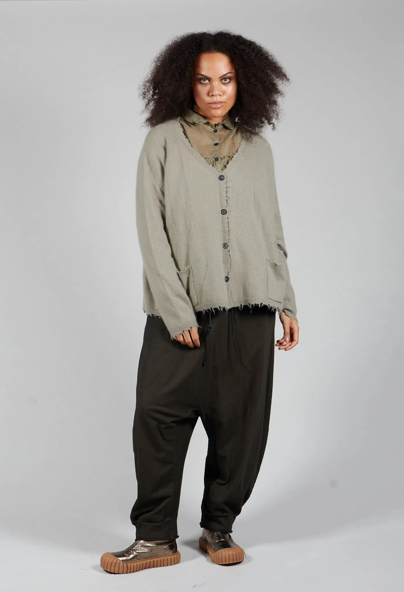 Pull String Drop Crotch Pants in Khaki Cloud