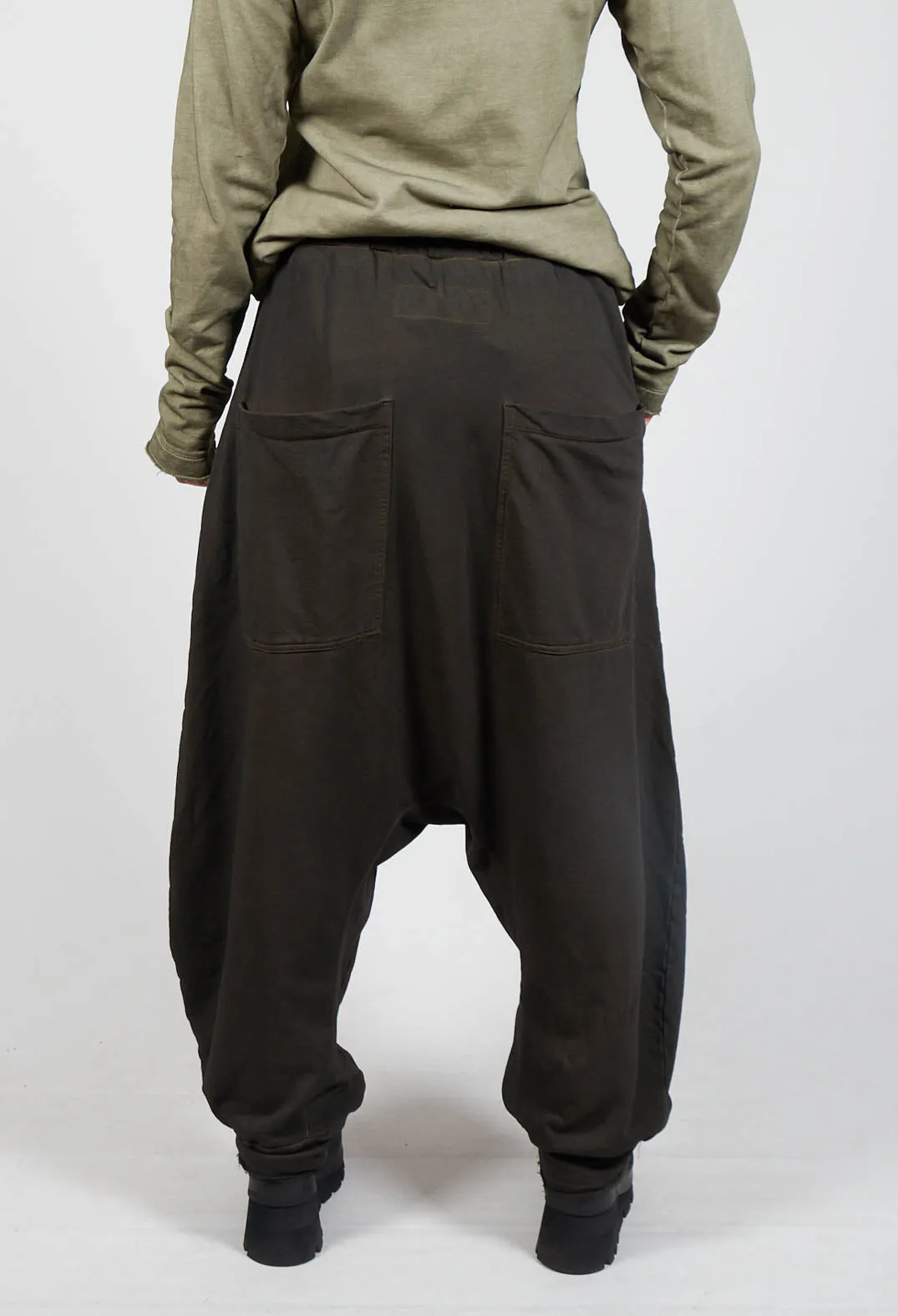 Pull String Drop Crotch Pants in Khaki Cloud