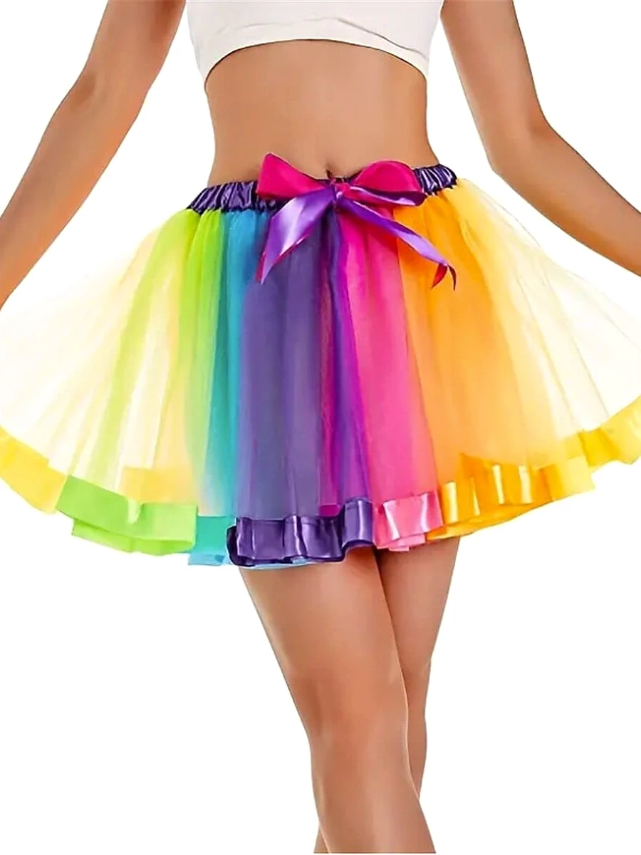 Rainbow Layered Tulle Mini Skirt for Women