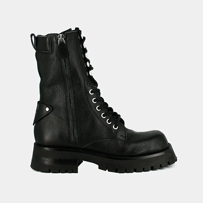 Ranger ankle boots with laces, zips and square toes - Jonak x Schott in black grained leather