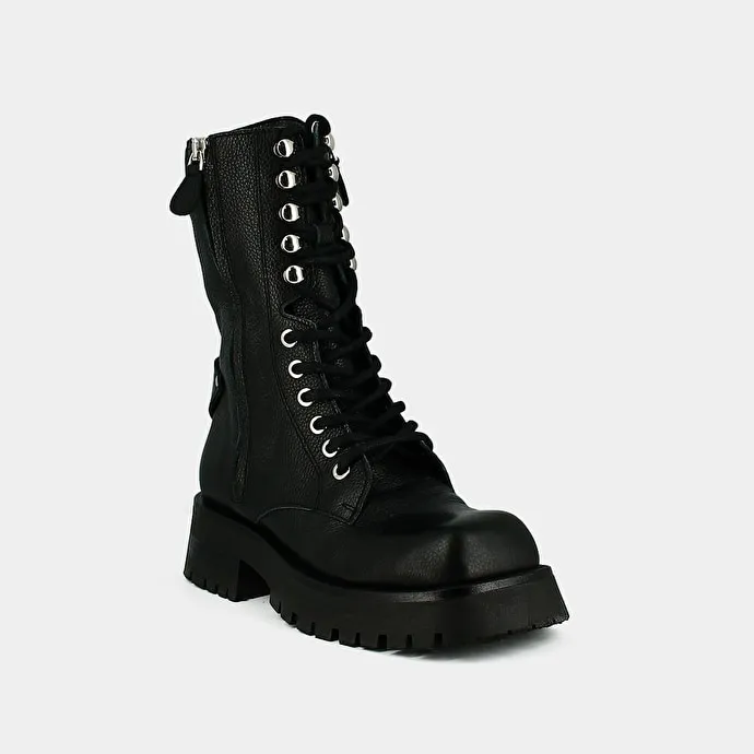 Ranger ankle boots with laces, zips and square toes - Jonak x Schott in black grained leather