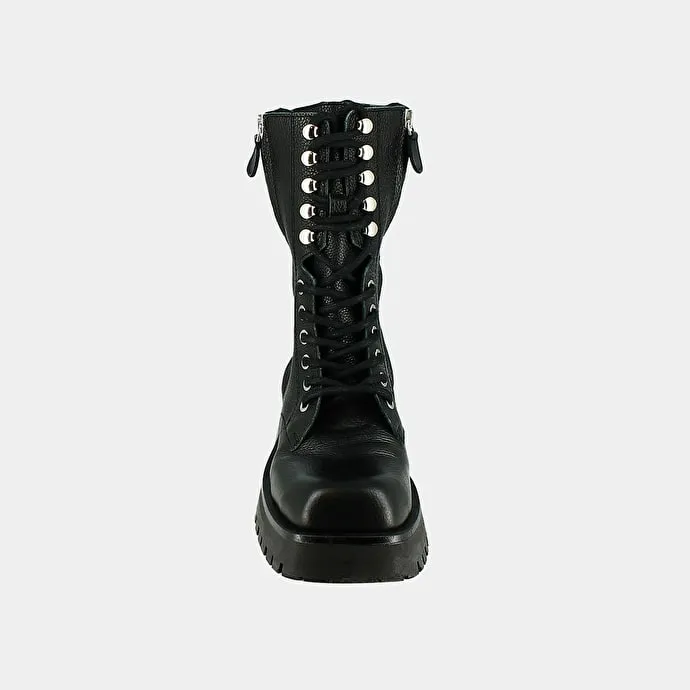 Ranger ankle boots with laces, zips and square toes - Jonak x Schott in black grained leather