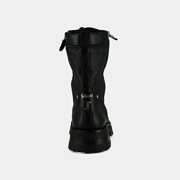 Ranger ankle boots with laces, zips and square toes - Jonak x Schott in black grained leather