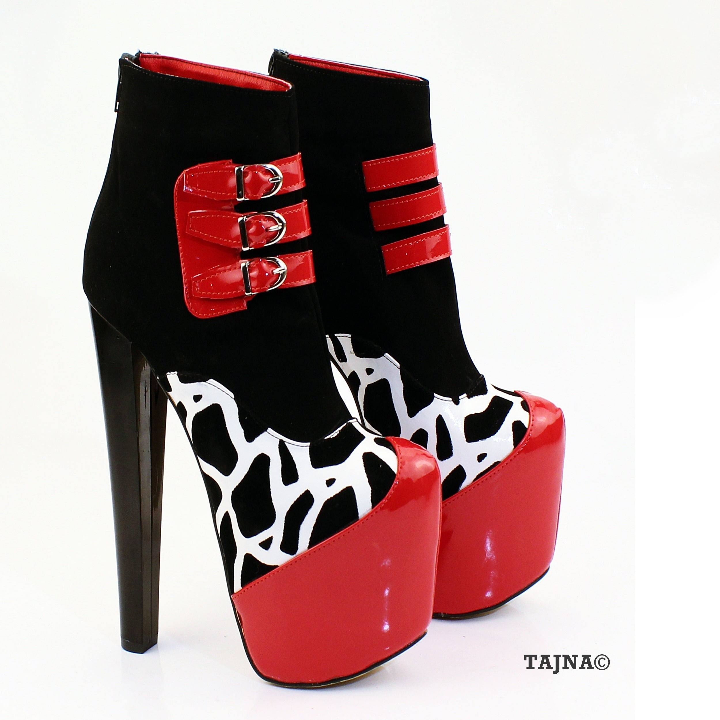 Red Black Leopard Ankle Platform Boots