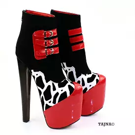 Red Black Leopard Ankle Platform Boots