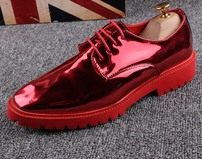 Red Metallic Patent Leather Lace Up Mens Oxfords Dress Shoes