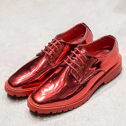 Red Metallic Patent Leather Lace Up Mens Oxfords Dress Shoes