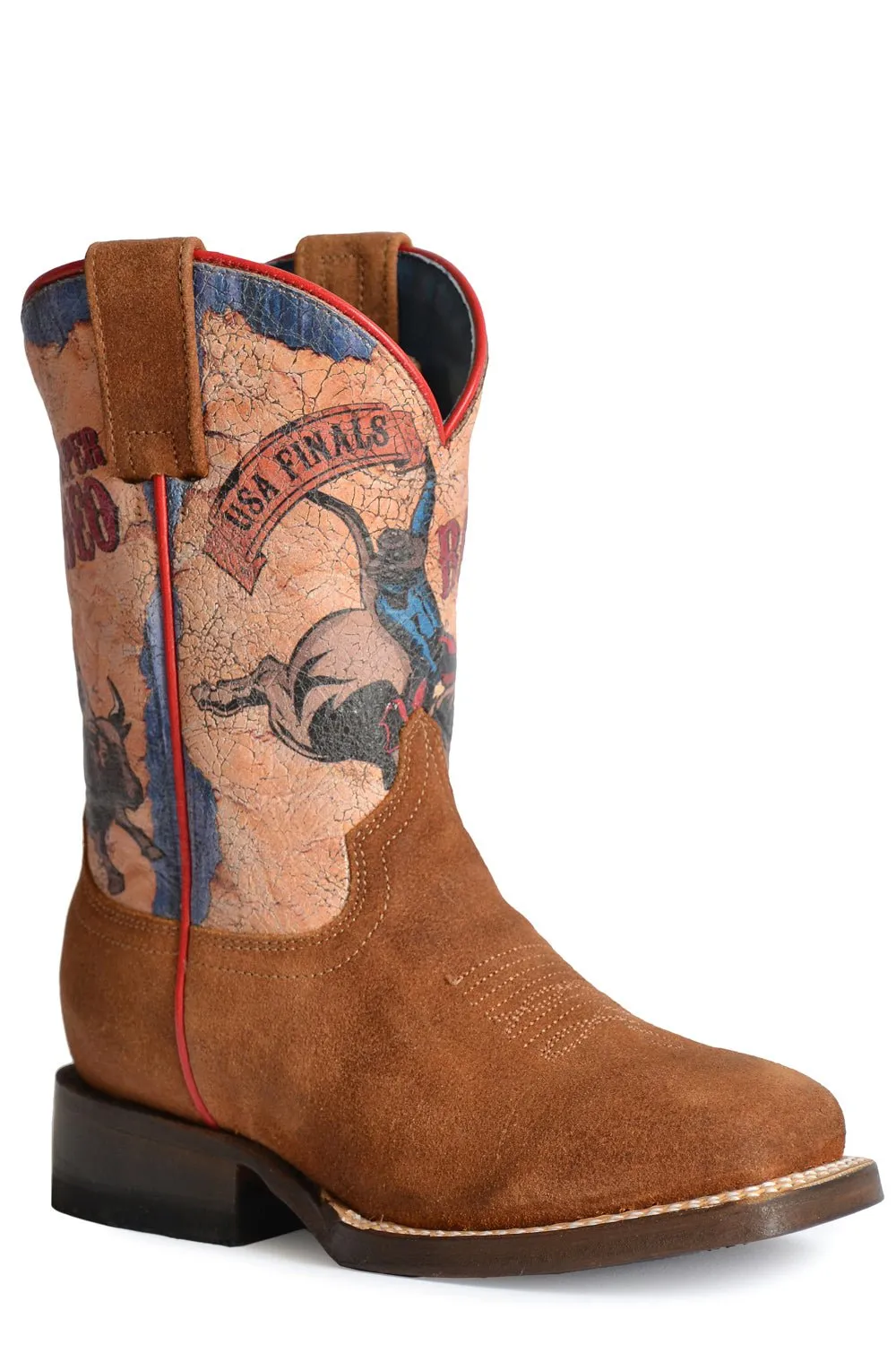 Roper Kids Unisex Rodeo Finals Brown Leather Cowboy Boots