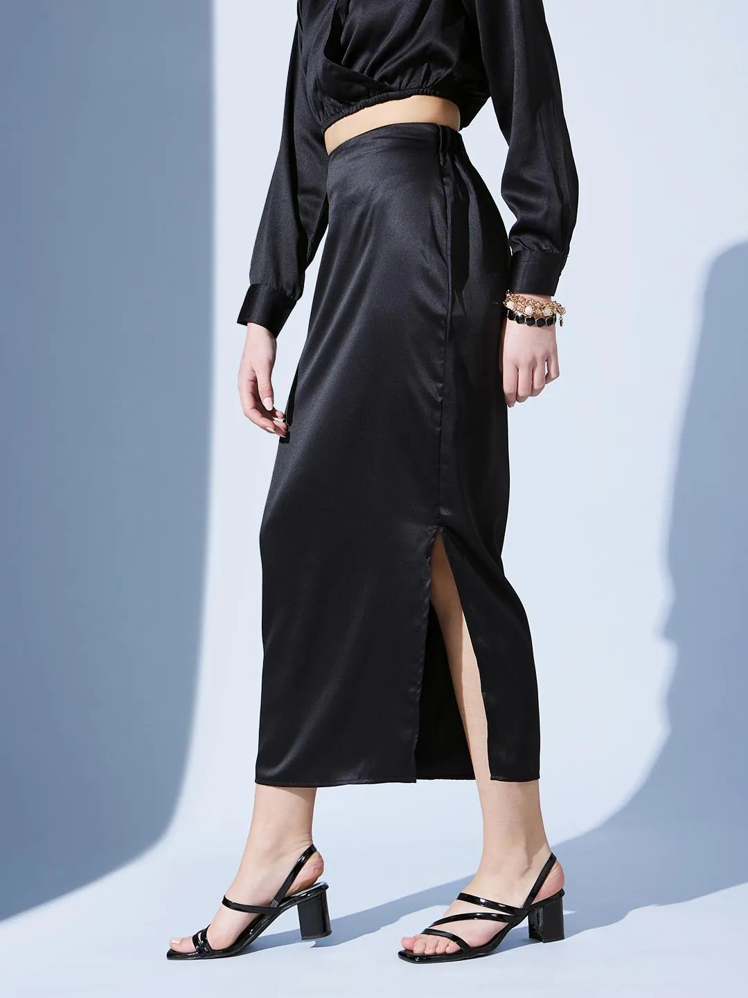 Satin Slit Skirt