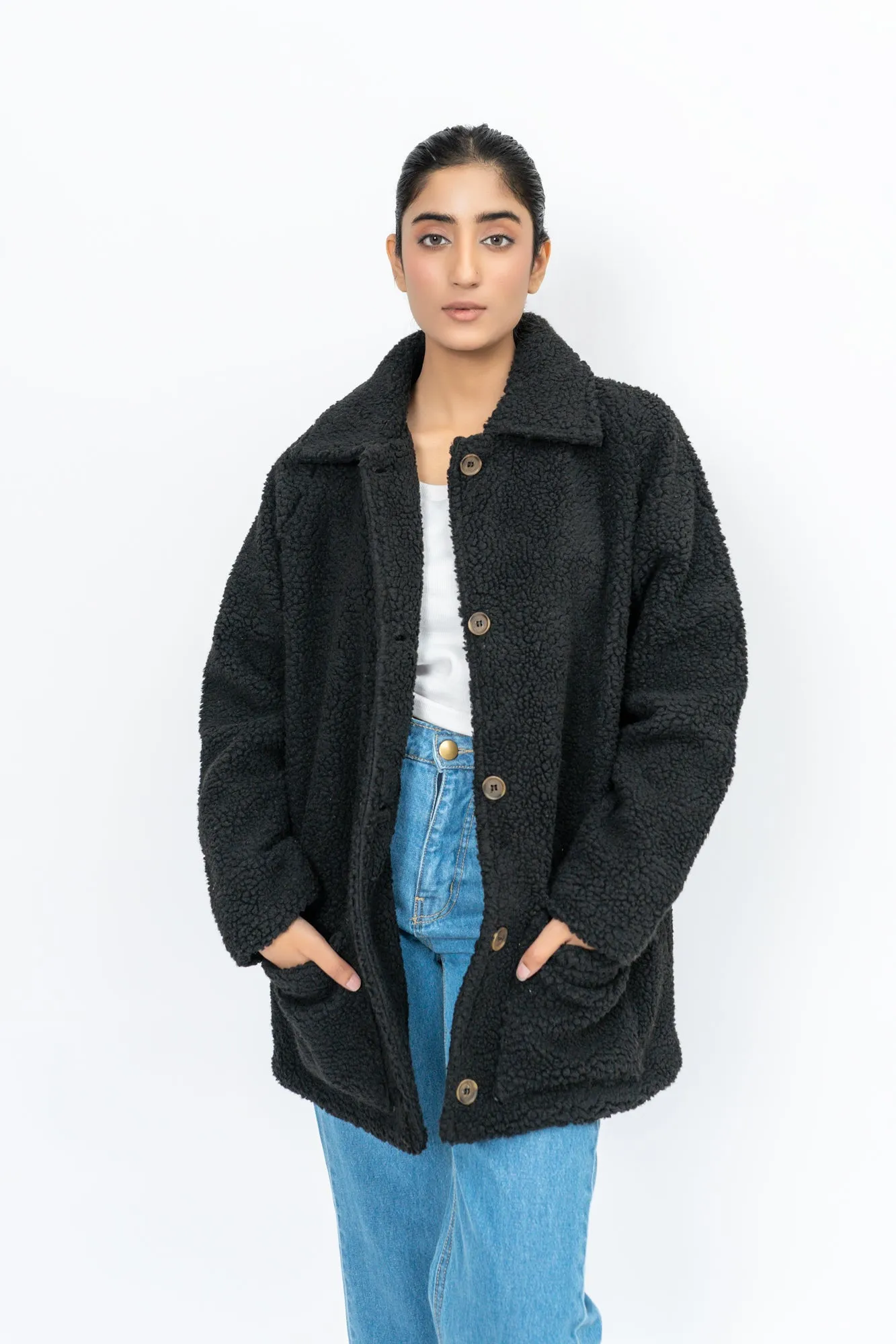 Sherpa Short Coat- Black