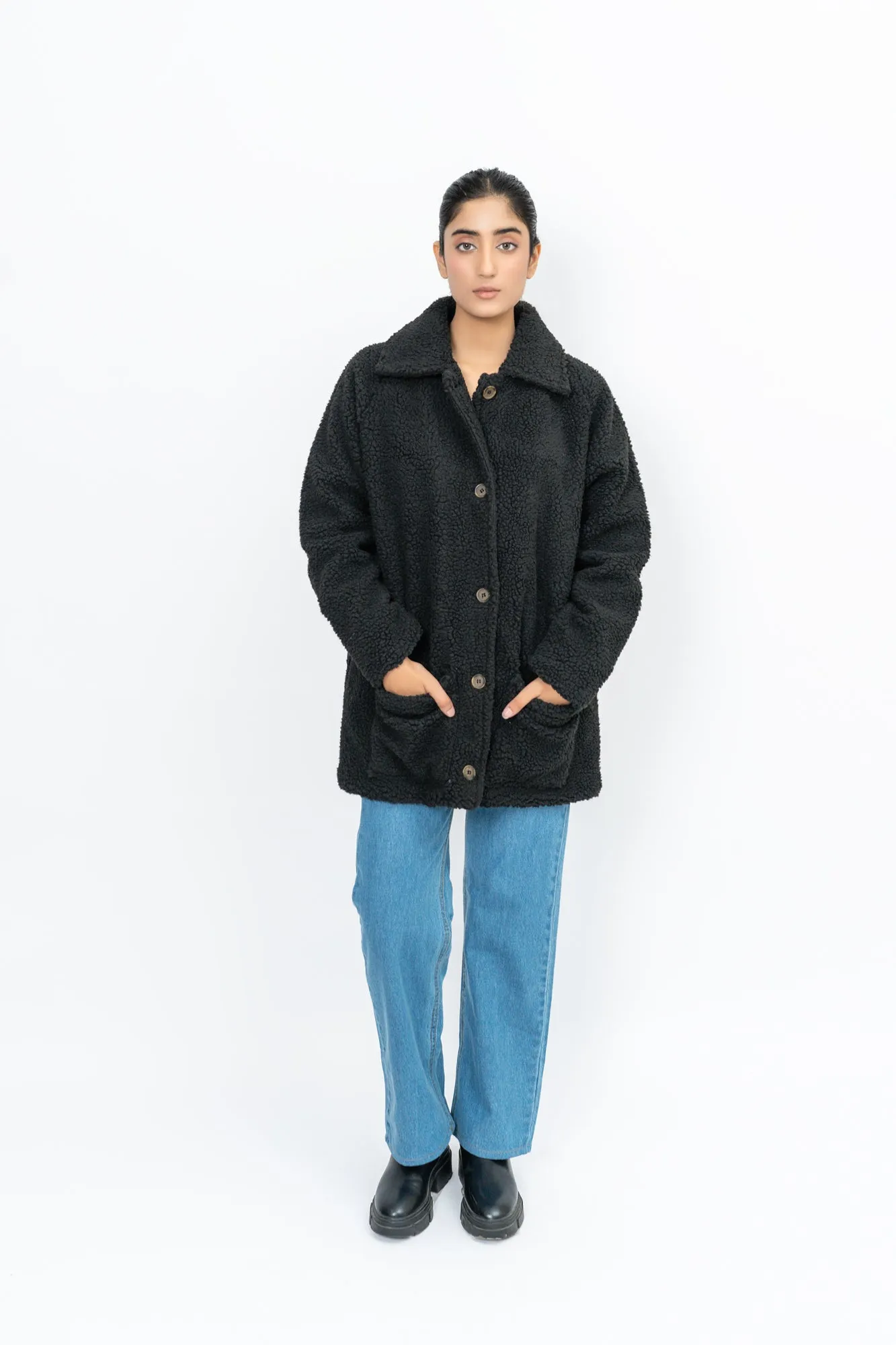 Sherpa Short Coat- Black