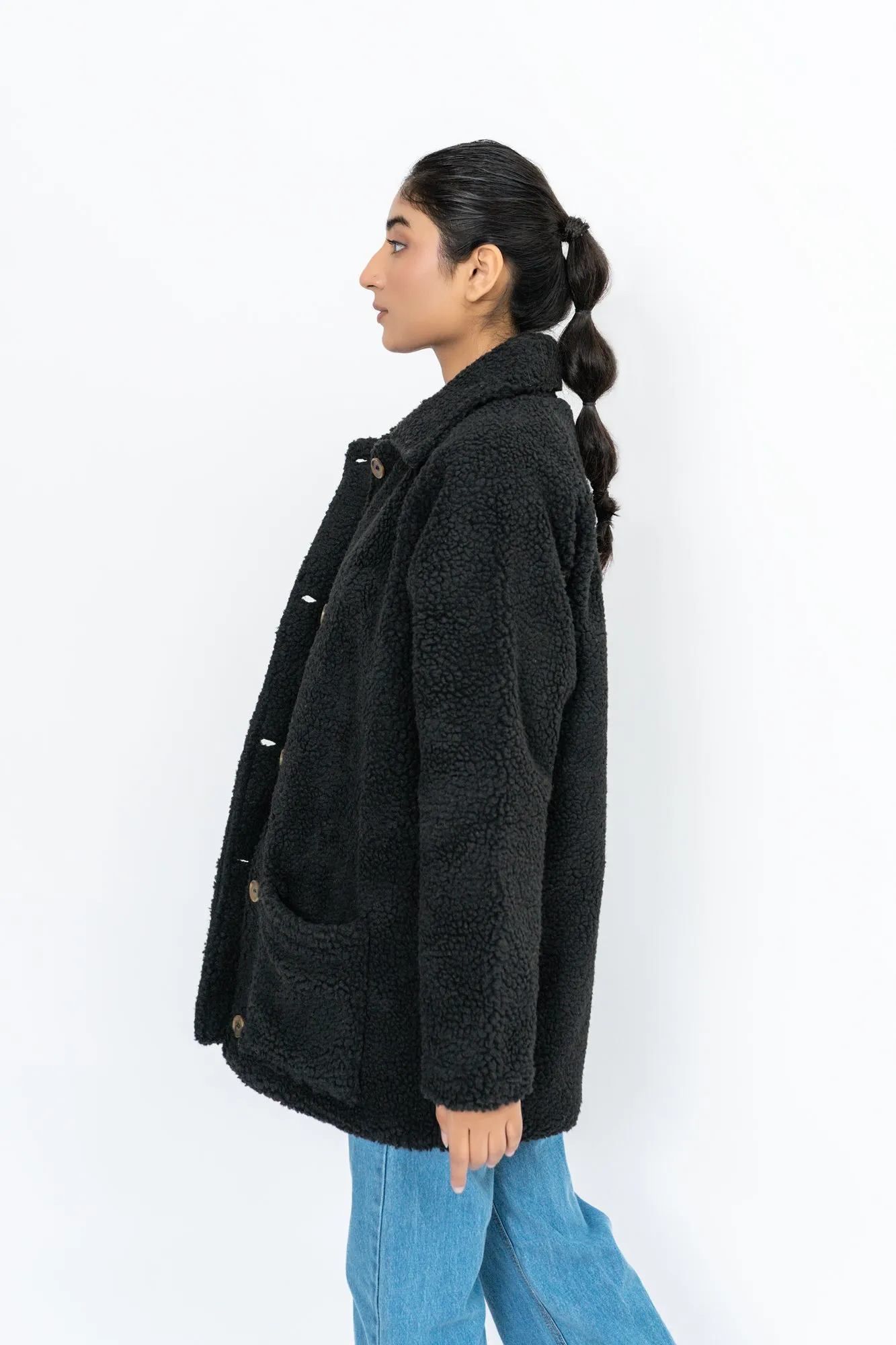 Sherpa Short Coat- Black