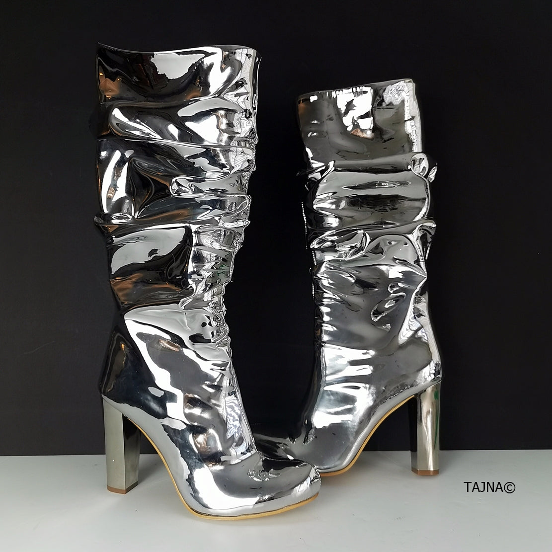 Silver Mirror Midcalf Boots