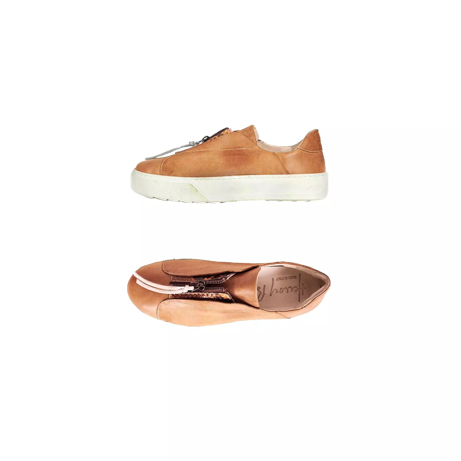 Sneaker Zip Sbiancato Cognac