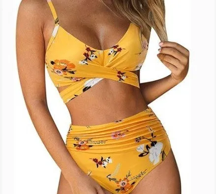 Solid Pattern Sexy and Club Styled Padded High Waist Bikini Set for Women