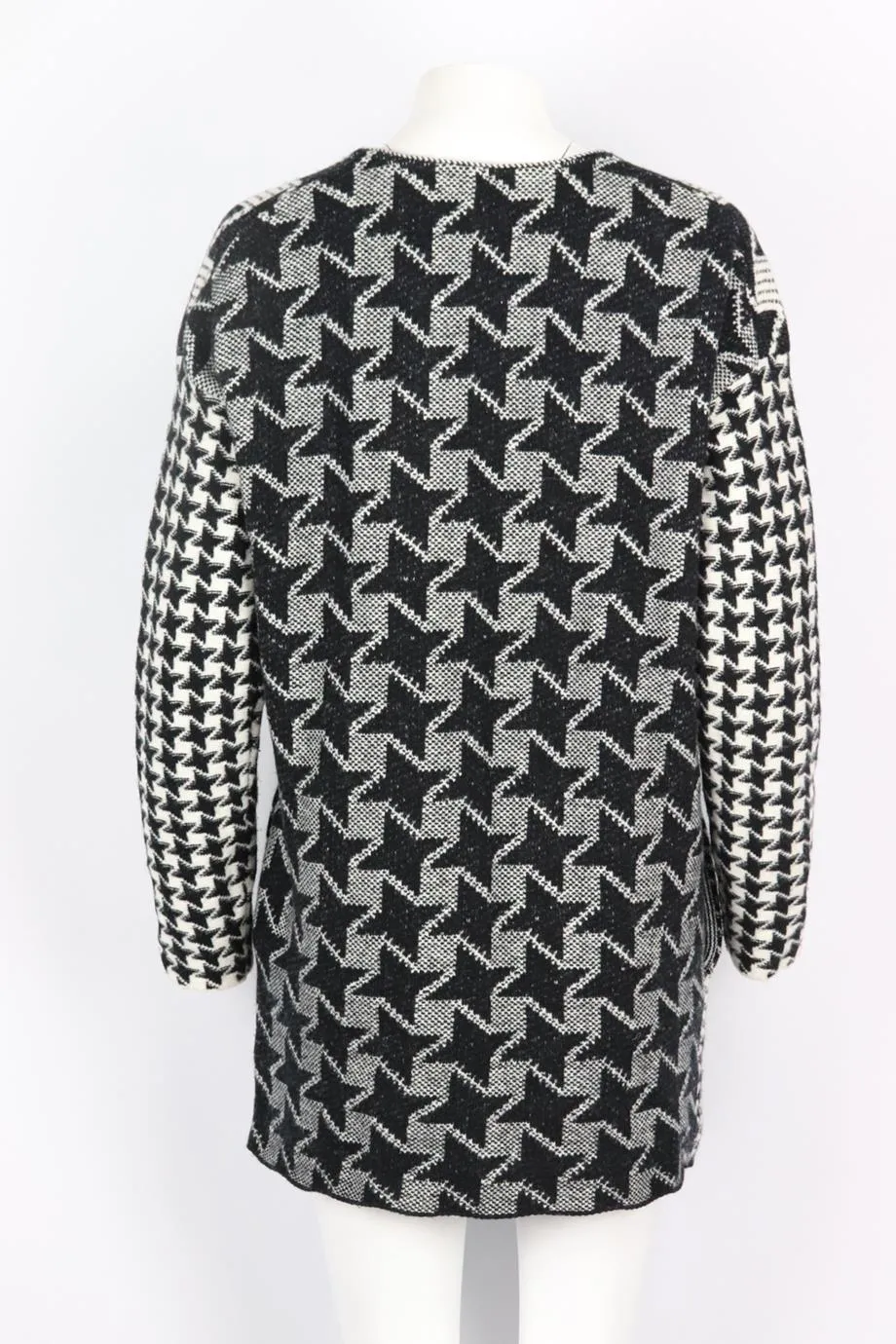 STELLA MCCARTNEY FRINGED HOUNDSTOOTH WOOL MINI DRESS IT 40 UK 8