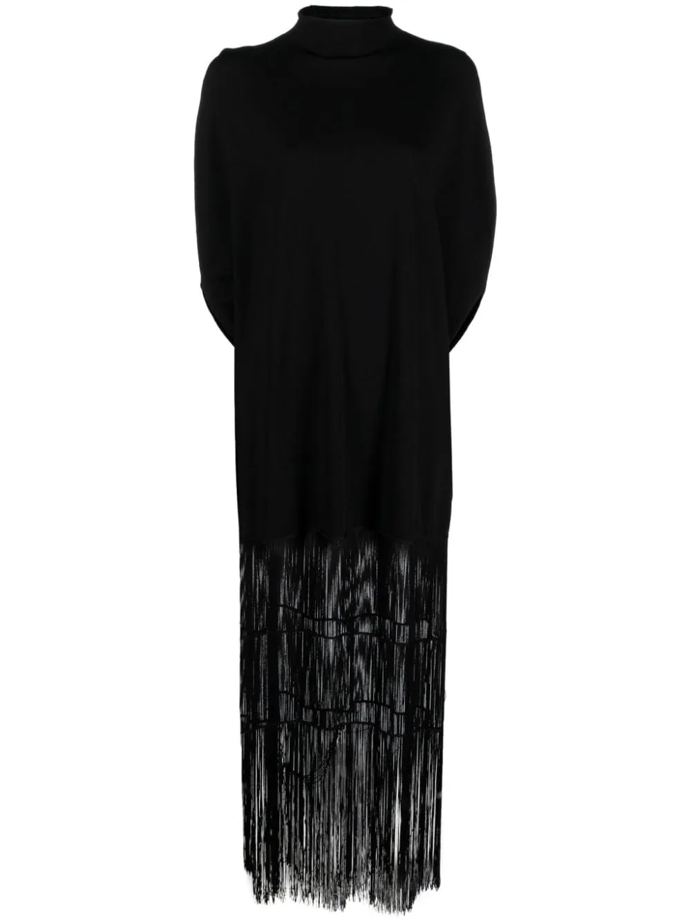 STRETCH CREPE FRINGED MAXI DRESS