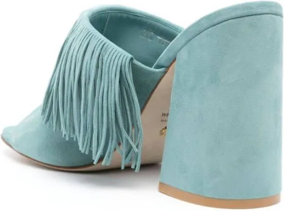 Stuart Weitzman Tia Fringe 100mm leather mules Blue