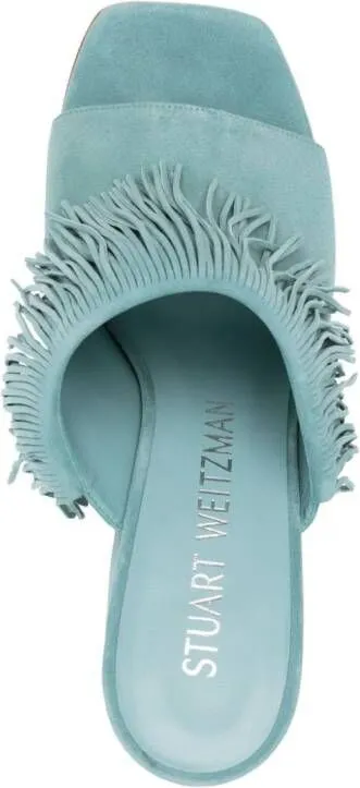 Stuart Weitzman Tia Fringe 100mm leather mules Blue