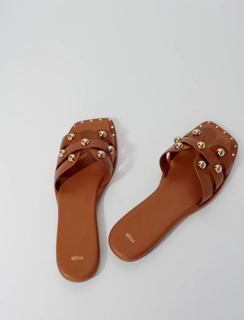 Studded leather mules