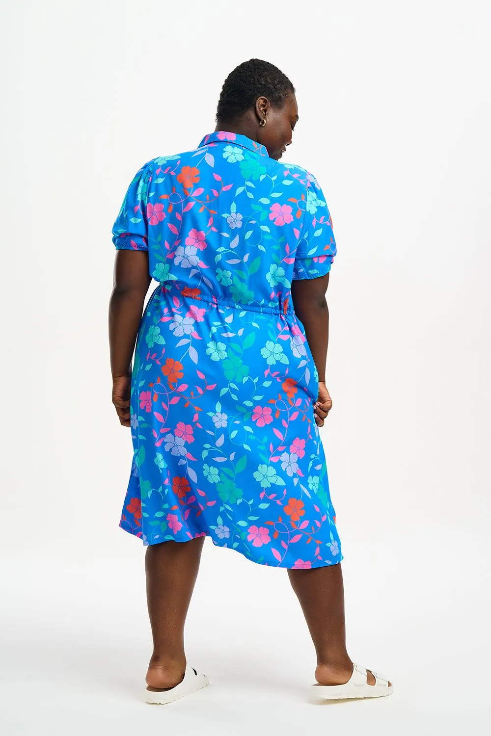 Sugarhill Brighton Salma Blue Rainbow Floral Vine Midi Shirt Dress