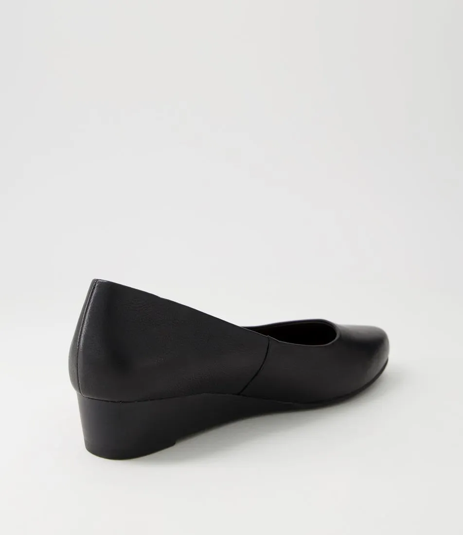 SUPERSOFT Gracies Black Leather Wedges