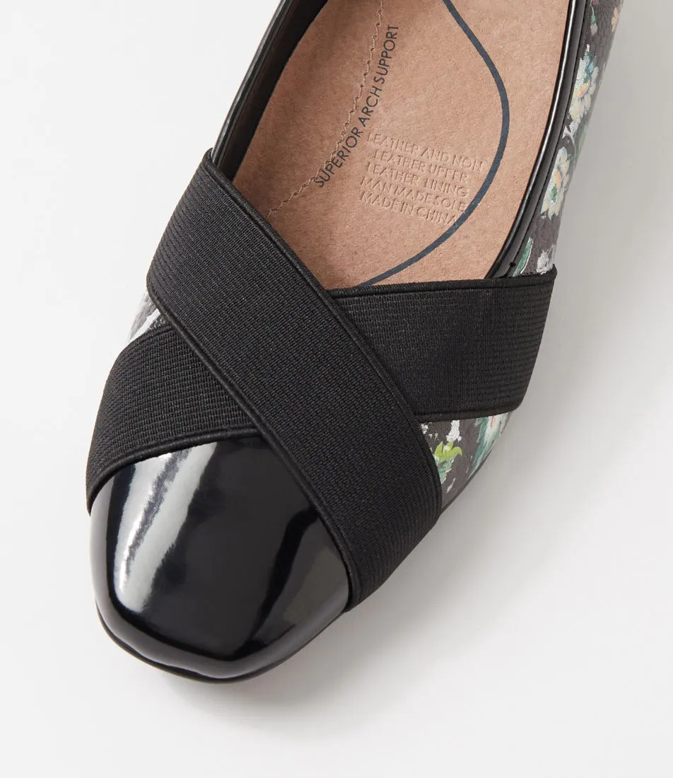 SUPERSOFT Sandford Black Floral Patent Leather Wedges