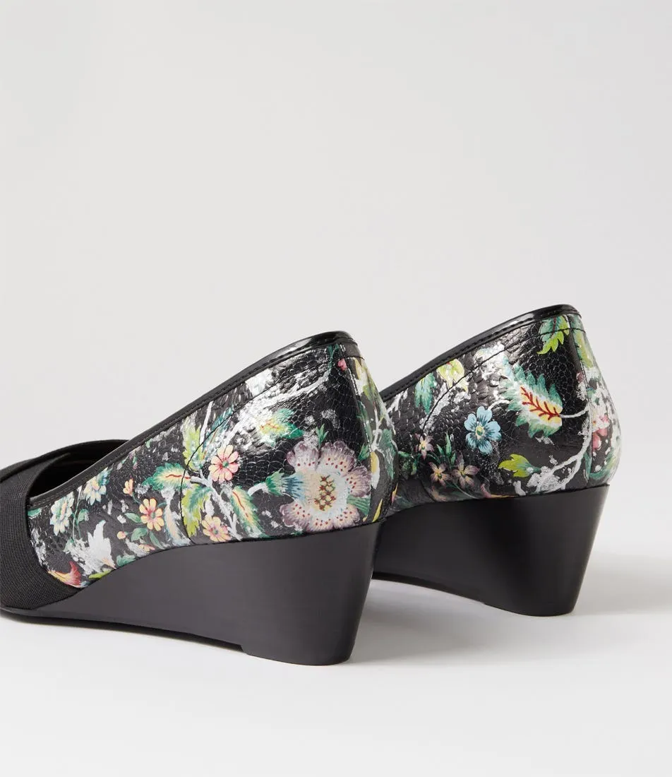 SUPERSOFT Sandford Black Floral Patent Leather Wedges