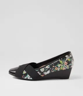 SUPERSOFT Sandford Black Floral Patent Leather Wedges