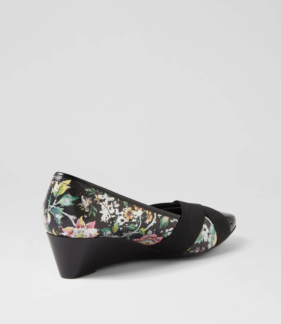 SUPERSOFT Sandford Black Floral Patent Leather Wedges