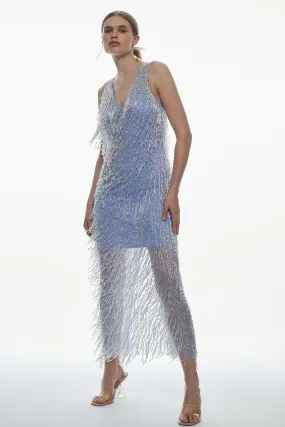 Tall Beaded Fringed V Neck Embellished Maxi Dress | Karen Millen