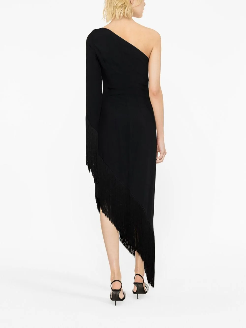 Taller Marmo Pre    Taller Marmo Pre Aventador One Shoulder Fringed Trimmed Crepe Midi Dress