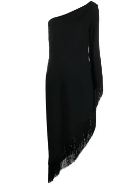 Taller Marmo Pre    Taller Marmo Pre Aventador One Shoulder Fringed Trimmed Crepe Midi Dress