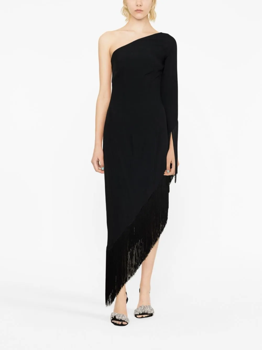 Taller Marmo Pre    Taller Marmo Pre Aventador One Shoulder Fringed Trimmed Crepe Midi Dress