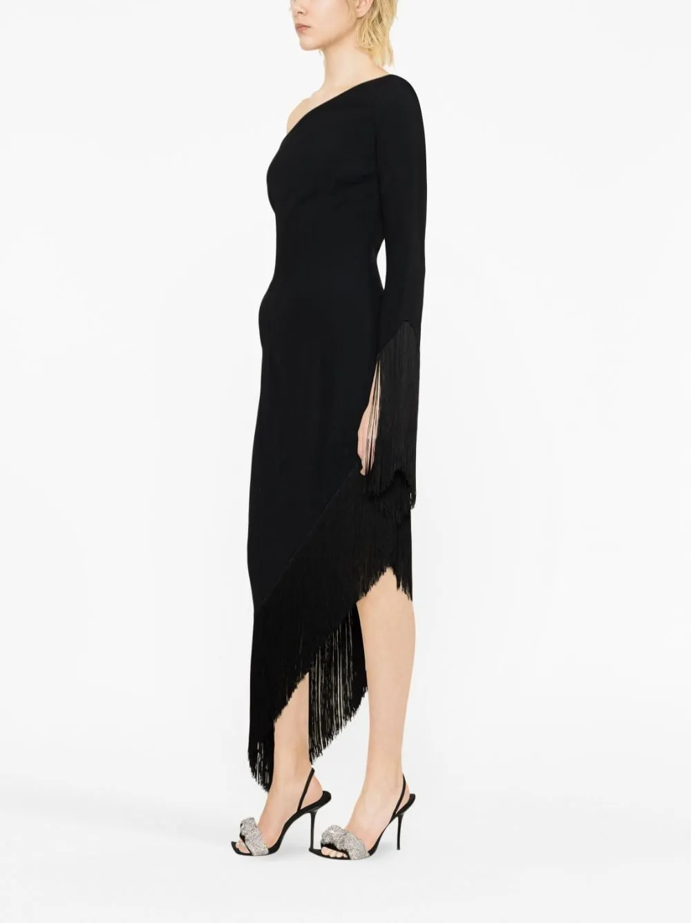 Taller Marmo Pre    Taller Marmo Pre Aventador One Shoulder Fringed Trimmed Crepe Midi Dress