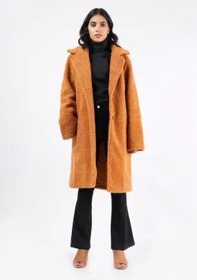 Teddy Faux Fur Oversized Coat - Camel