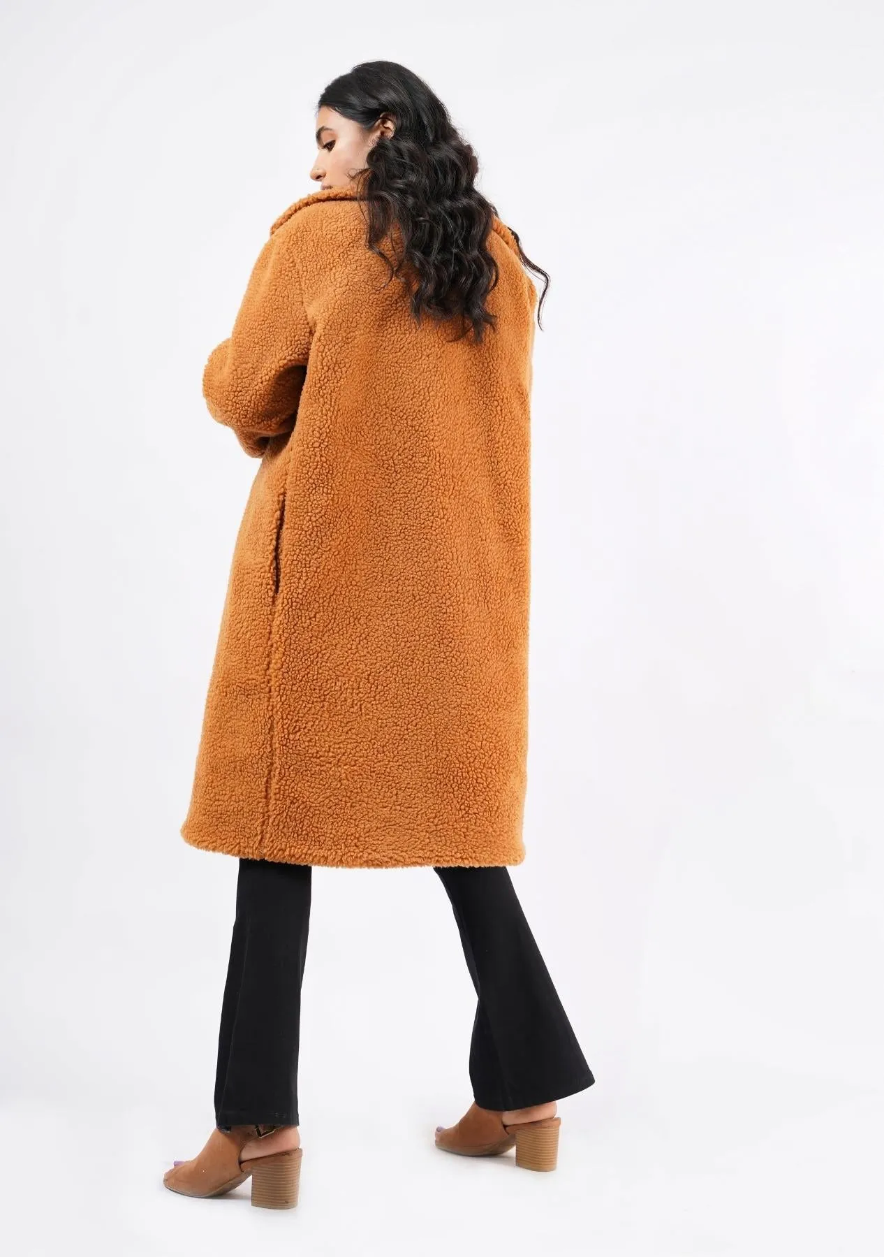 Teddy Faux Fur Oversized Coat - Camel