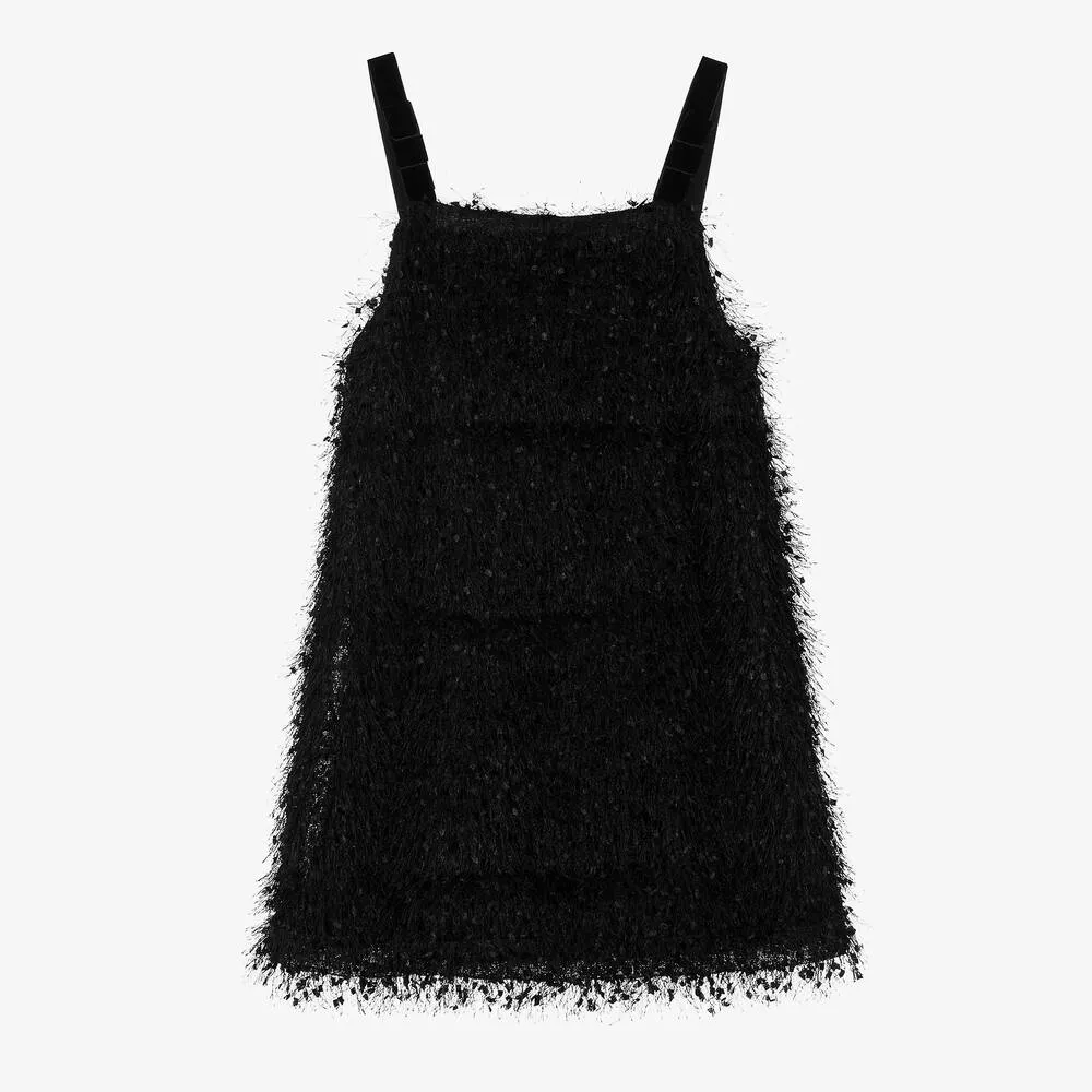 Teen Girls Black Fringed Dress